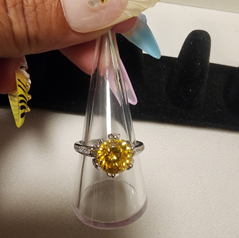 Elegant Sterling Silver 3ct Yellow Moissanite Ring